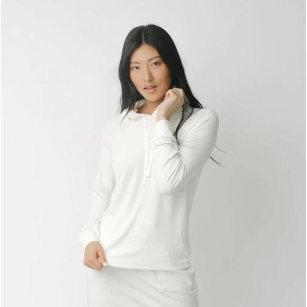 Cozy Earth Women's Cream Satin Ribbed Hooded Long Sleeve Pullover Hoodie Top